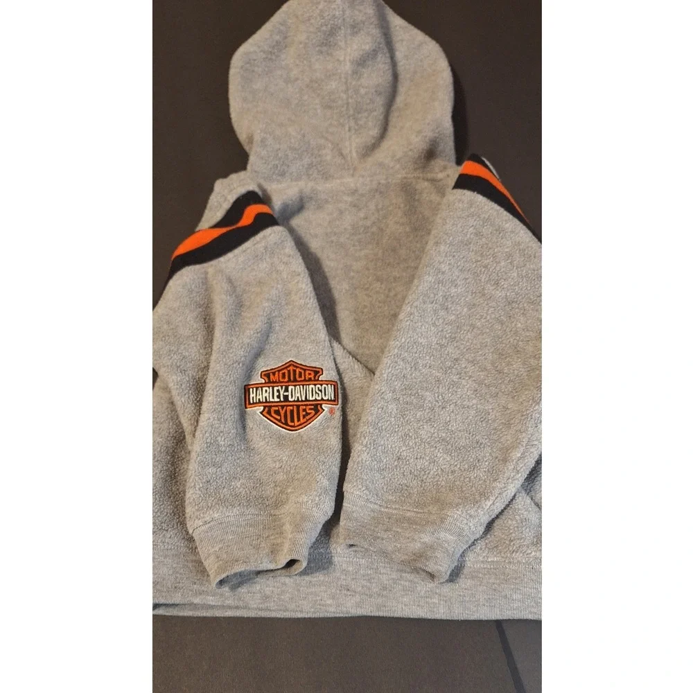 Harley Davidson Boys Fleece Hoodie Gray Orange Black Size 4 Sweatshirt‎
